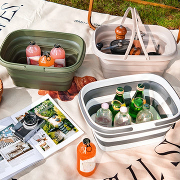 1pc Collapsible Sink & Picnic Basket - Durable PVC, Ideal for Camping, Hiking, Dishwashing & Family Gatherings, Multifunctional