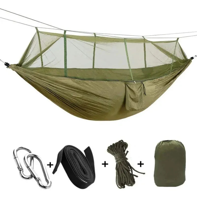 2 Person Camping Garden Hammock With Mosquito Net Outdoor Furniture Bed Strength Parachute Fabric Sleep Swing Portable Hanging