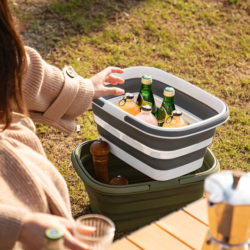 1pc Collapsible Sink & Picnic Basket - Durable PVC, Ideal for Camping, Hiking, Dishwashing & Family Gatherings, Multifunctional