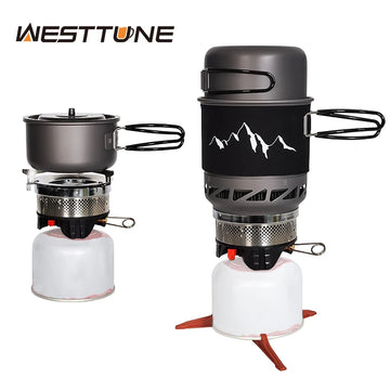 Camping Cooking Set Stove Pot Pan Cookware Outdoor Propane Cooking Gear System with Heat Exchanger Portable Picnic Supplies