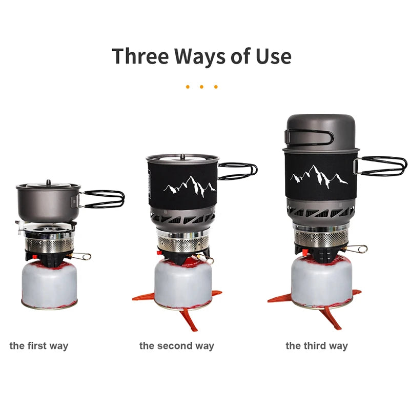 Camping Cooking Set Stove Pot Pan Cookware Outdoor Propane Cooking Gear System with Heat Exchanger Portable Picnic Supplies