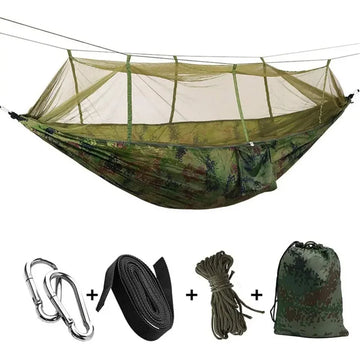 2 Person Camping Garden Hammock With Mosquito Net Outdoor Furniture Bed Strength Parachute Fabric Sleep Swing Portable Hanging
