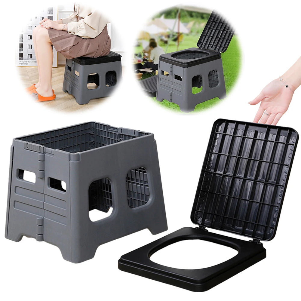 Portable Camping Toilet with Lid Foldable Outdoor Camp Toilet Multifunctional Folding Truck Toilet for Camping Travel
